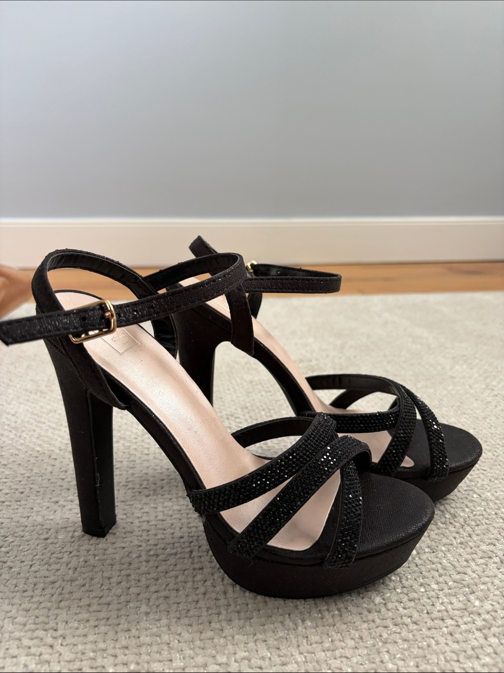 David's Bridal Black Strappy Platform Sandals
